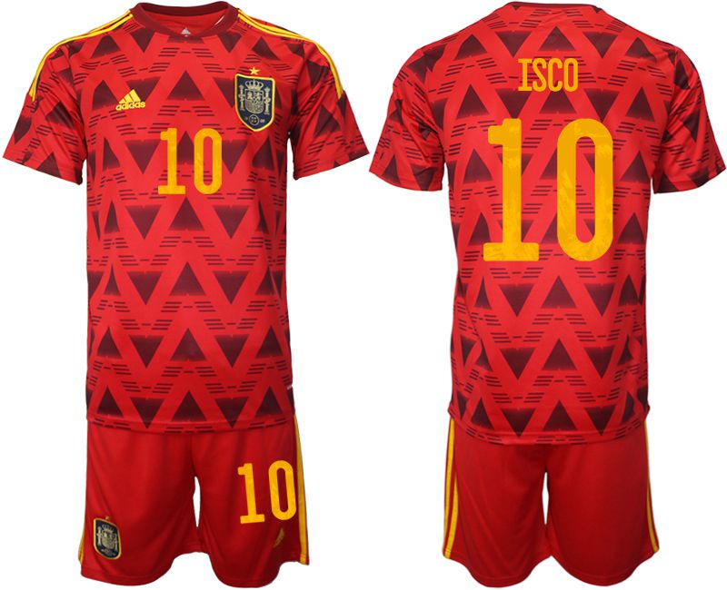 Men 2022 World Cup National Team Spain home red #10 Soccer Jersey